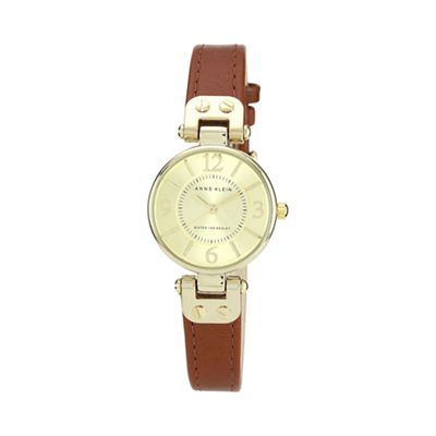 Ladies brown round dial leather strap watch 10/n9442chhy